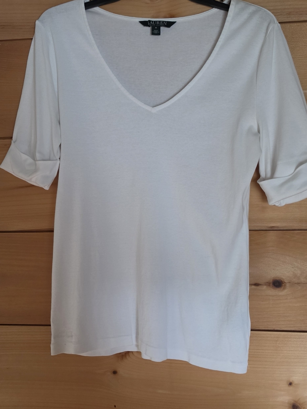 Lauren Ralph Lauren White V-Neck Short Sleeve Tee